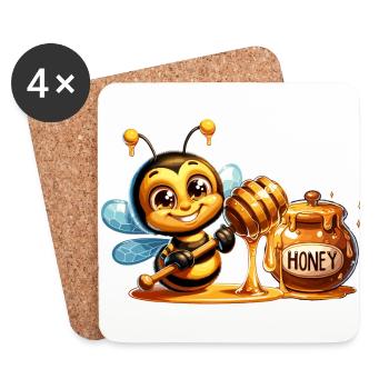 Abeille sucrée grignotant le pot de miel - Dessous de verre (lot de 4) - blanc - Devant