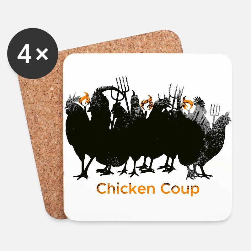 Chicken Coup - Schwarze Hühner auf Grau - Untersetzer (4er-Set) - Weiß