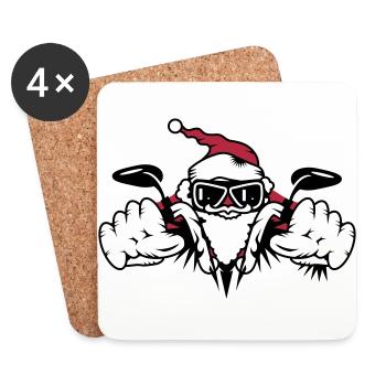 Weihnachtsmann auf Motorrad - Untersetzer (4er-Set) - Weiß - Vorne