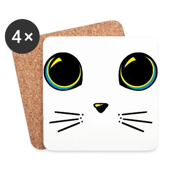 Yeux chat - Dessous de verre (lot de 4) - blanc - Devant