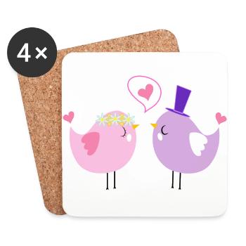 Bird Heart I love you Valentine's Day for couples - Coasters (set of 4) - white - Front