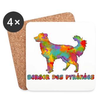 Berger des Pyrénées Face Rase Multicolore - Dessous de verre (lot de 4) - blanc - Devant