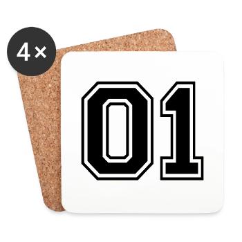 01 - College Style Sportswear and Numbers Motif - Coasters (set of 4) - white - Front