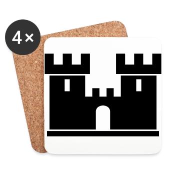 Burg Silhouette Zeichnung Geschenkidee Mittelalter - Untersetzer (4er-Set) - Weiß - Vorne