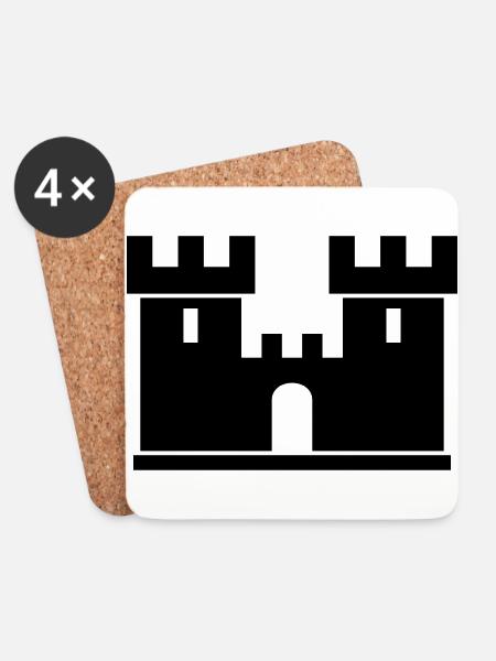 Burg Silhouette Zeichnung Geschenkidee Mittelalter - Untersetzer (4er-Set) - Weiß