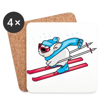 Funny rabbit on skis - Coasters (set of 4) - white - Front