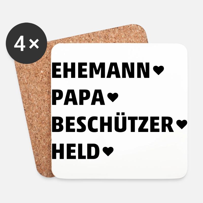 Ehemann, Papa Vater, Vati, Beschützer, Held (dh) - Untersetzer (4er-Set) - Weiß