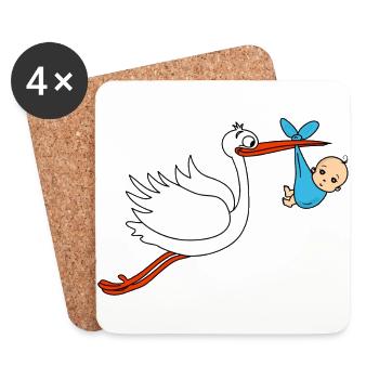 Storch Baby Junge Babies Schwanger - Untersetzer (4er-Set) - Weiß - Vorne
