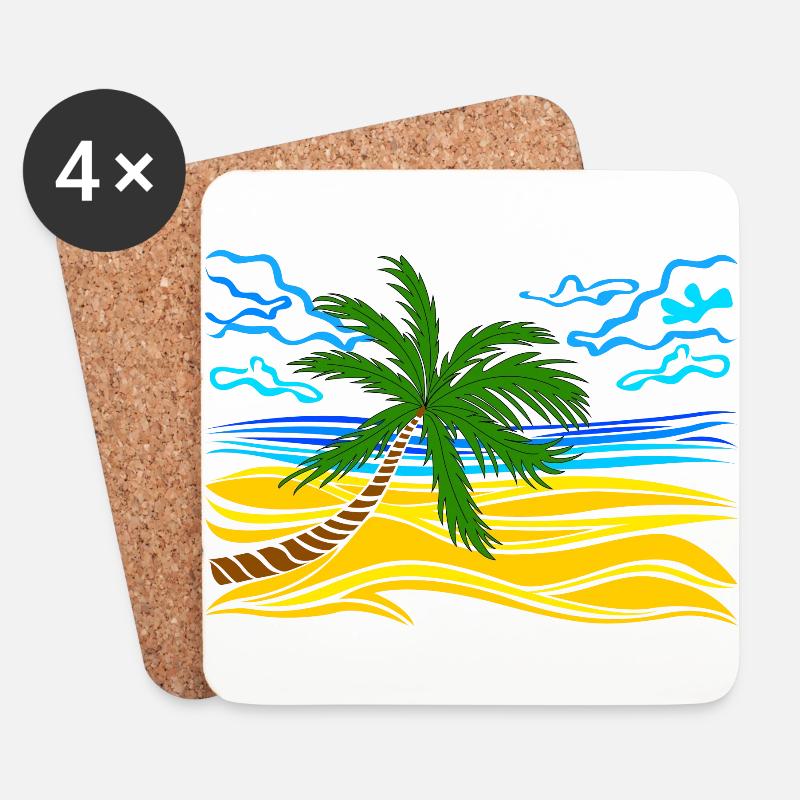 Palme am Strand - Untersetzer (4er-Set) - Weiß