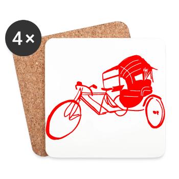 Rickshaw in red - Coasters (set of 4) - white - Front