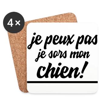 je peux pas je sors mon chien - Dessous de verre (lot de 4) - blanc - Devant