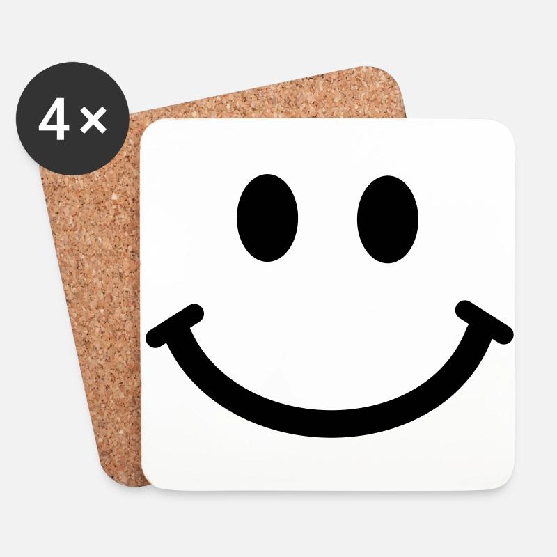 Glücklicher Smiley - Untersetzer (4er-Set) - Weiß
