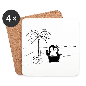 Pingouin en vacances - Dessous de verre (lot de 4) - blanc - Devant