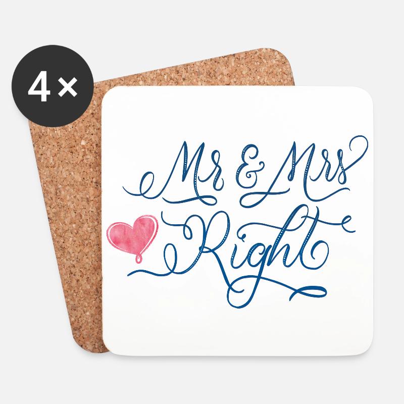 Hochzeit: Mr & Mrs Right - Untersetzer (4er-Set) - Weiß