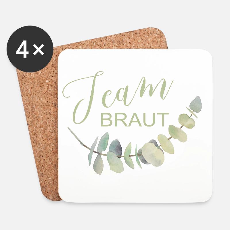 Brautshirts 2019 Eukalyptus Team - Untersetzer (4er-Set) - Weiß