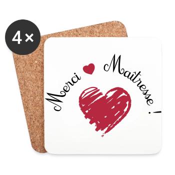 merci maîtresse coeur cadeau de fin d'année - Dessous de verre (lot de 4) - blanc - Devant