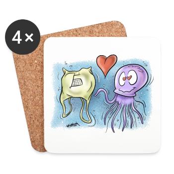 Jellyfish In Love - Coasters (set of 4) - white - Front