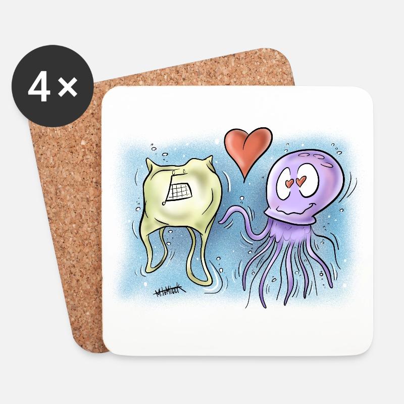 Qualle In Love - Untersetzer (4er-Set) - Weiß