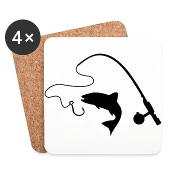 Fishing rod and fish, fishing - Dessous de verre (lot de 4) - blanc - Devant