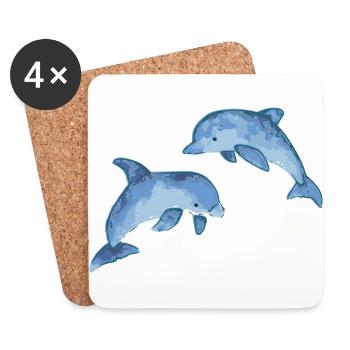 DOLPHINS DRAWN PLAYING IN THE SEA - Coasters (set of 4) - white - Front