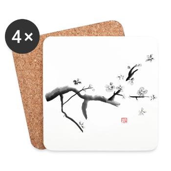 Sakura, cherry blossoms - Coasters (set of 4) - white - Front