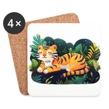 Cute Cartoon Tiger - Coasters (set of 4) - white - Front