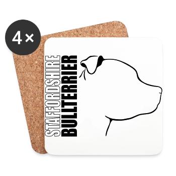 STAFFORDSHIRE BULLTERRIER PROFILE Wilsigns - Coasters (set of 4) - white - Front