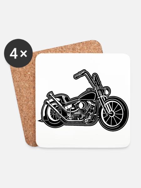 Chopper / Bobber Motorrad 02 schwarz weiß - Untersetzer (4er-Set) - Weiß