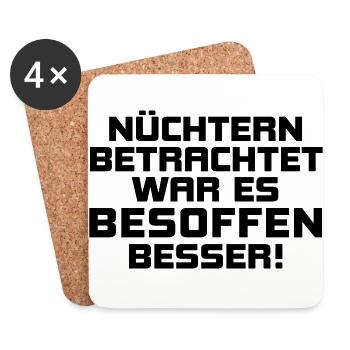 nüchtern besoffen betrunken Bier Stammkneipe Party - Untersetzer (4er-Set) - Weiß - Vorne