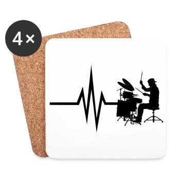 Mon cœur bat pour les percussions - Drum Instrument - Dessous de verre (lot de 4) - blanc - Devant