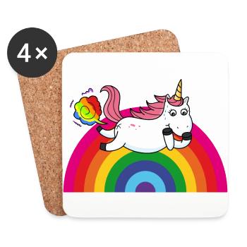 Farting licorne arc-en-ciel - Dessous de verre (lot de 4) - blanc - Devant