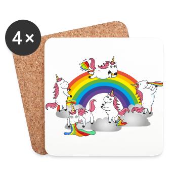 Einhorn drinking peeing puke puke farts - Coasters (set of 4) - white - Front