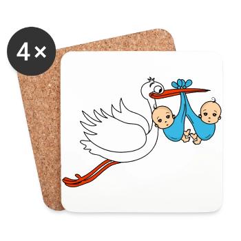 Storch Baby Zwillinge Babies Jungen2 - Untersetzer (4er-Set) - Weiß - Vorne