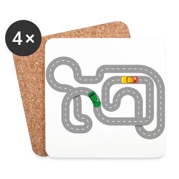 Voitures de course - slotcar - Dessous de verre (lot de 4) - blanc - Devant
