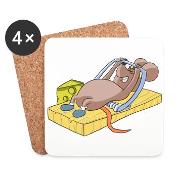 Souris de remise en forme dans la souricière avec le sport d'entraînement au fromage - Dessous de verre (lot de 4) - blanc - Devant