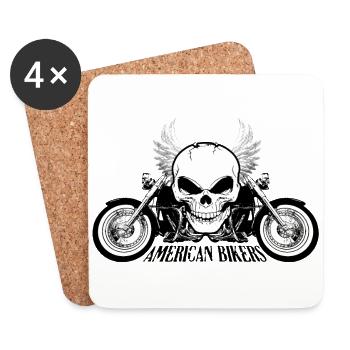 American Bikers Moto Chopper Skull Motard - Dessous de verre (lot de 4) - blanc - Devant