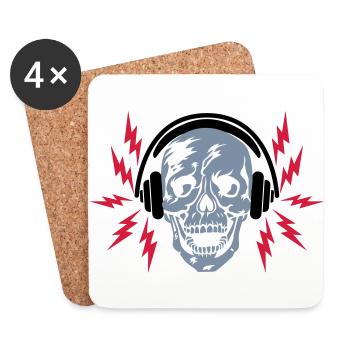 41 Totenkopf Skull Kopfhörer Blitze - Untersetzer (4er-Set) - Weiß - Vorne