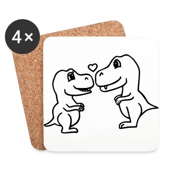 Verliebte Dinosaurier - Untersetzer (4er-Set) - Weiß - Vorne