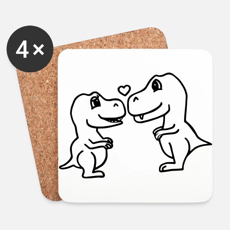Verliebte Dinosaurier - Untersetzer (4er-Set) - Weiß