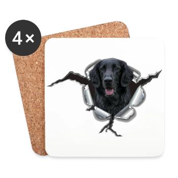 Flat Coated Retriever im Metall-Loch - Untersetzer (4er-Set) - Weiß - Vorne