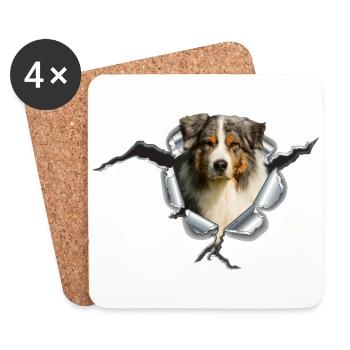 Australian Shepherd im Metall-Loch - Untersetzer (4er-Set) - Weiß - Vorne