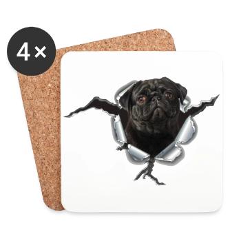 Mops Schwarz im Metall Loch - Untersetzer (4er-Set) - Weiß - Vorne