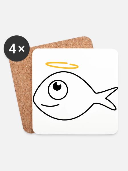 Fisch Ronny der Engel - Untersetzer (4er-Set) - Weiß