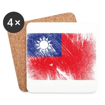 Taiwan Flagge - Vintage Grunge - Untersetzer (4er-Set) - Weiß - Vorne