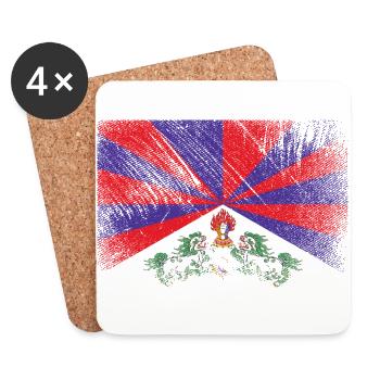 Tibet Flagge - Grunge Brush - Untersetzer (4er-Set) - Weiß - Vorne