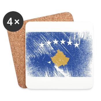 Kosovo Flagge - Vintage Grunge - Untersetzer (4er-Set) - Weiß - Vorne