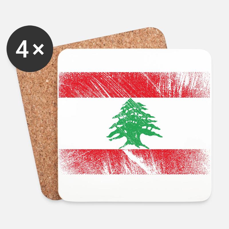 Libanon Flagge - Vintage Grunge - Untersetzer (4er-Set) - Weiß