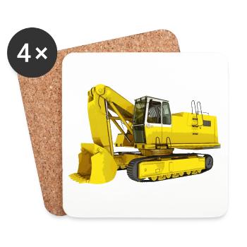 Yellow excavator, backhoe, industry - Coasters (set of 4) - white - Front