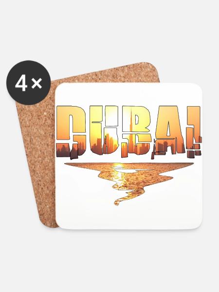 Dubai Skyline T-Shirt Sunset Burj Khalifa - Coasters (set of 4) - white