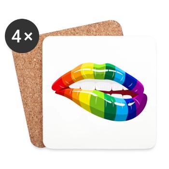 Rainbow Lips - LGBT Homosexuality Love Mouth - Coasters (set of 4) - white - Front